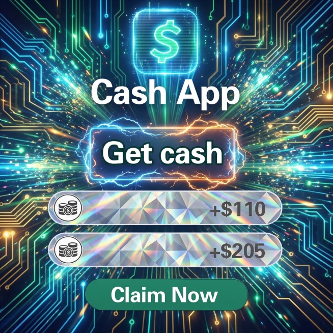 为图片添加强视觉冲击效果，给Cash App图标添加赛博朋克风格的全息投影发光特效，'Get cash'按钮添加电光闪烁效果，金额数字添加钻石切割质感与彩虹光效，背景添加科技电路板动态光效与粒子爆发特预览效果