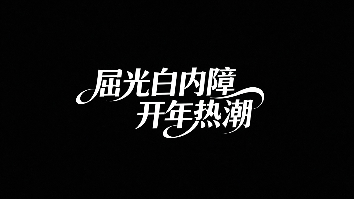 屈光白内障开年热潮   生成艺术字体，有曲线感，大气简洁，背景黑色，文字白色预览效果