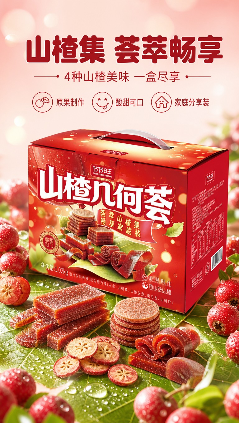 [商品] 使用【图1】节节旺山楂几何荟红色礼盒；保留礼盒整体结… - 图片创意预览