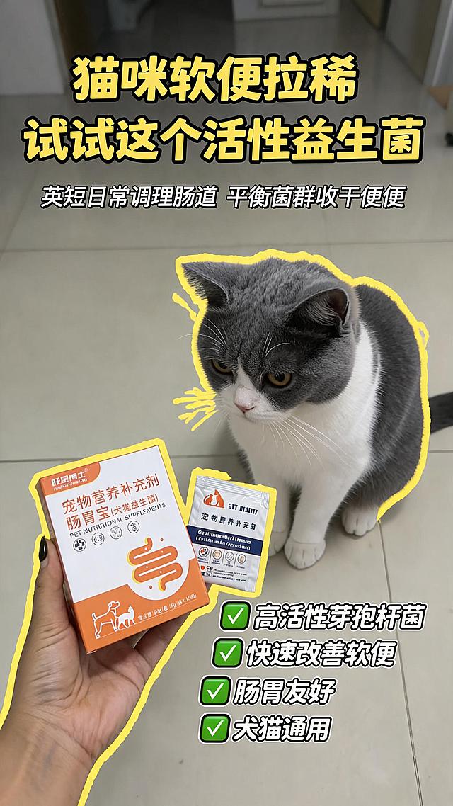 「图片1」    属于产品图片，参考         「图片1」                         这种图片，痛点：宠物频繁软便、拉稀，肠道菌群失衡，便便不成形
卖点：多株高活性芽孢杆菌+复合菌群，活菌含量充足，快速平衡肠道菌群，收敛软便，稳固粪便形态
使用场景：日常居家喂养，宠物饮食杂乱、经常性软便时，拌粮日常饲喂调理，制作10张适合小红书的封面图片，还要和不同猫狗独影作为合影。尺寸：9:16