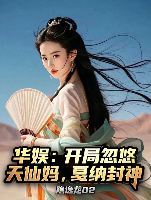 在图像中下部添加醒目文字“华娱：开局忽悠天仙妈，戛纳封神”，下方添加小字“隐逸龙02”，制作成都市小说封面预览效果
