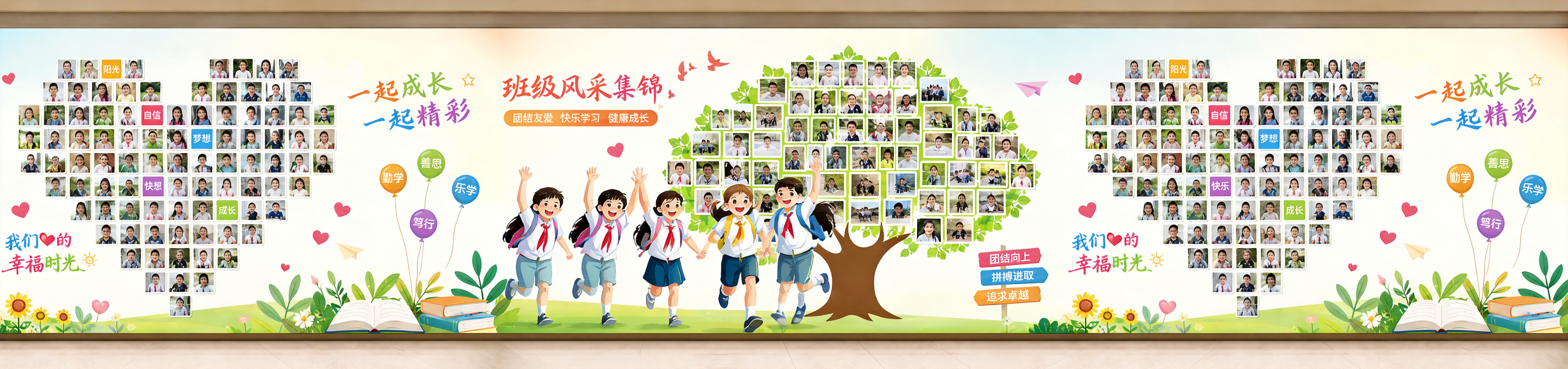 修改这张班级风采集锦照片墙，将标题"班级风采集锦"移动到图片右… - 图片创意预览