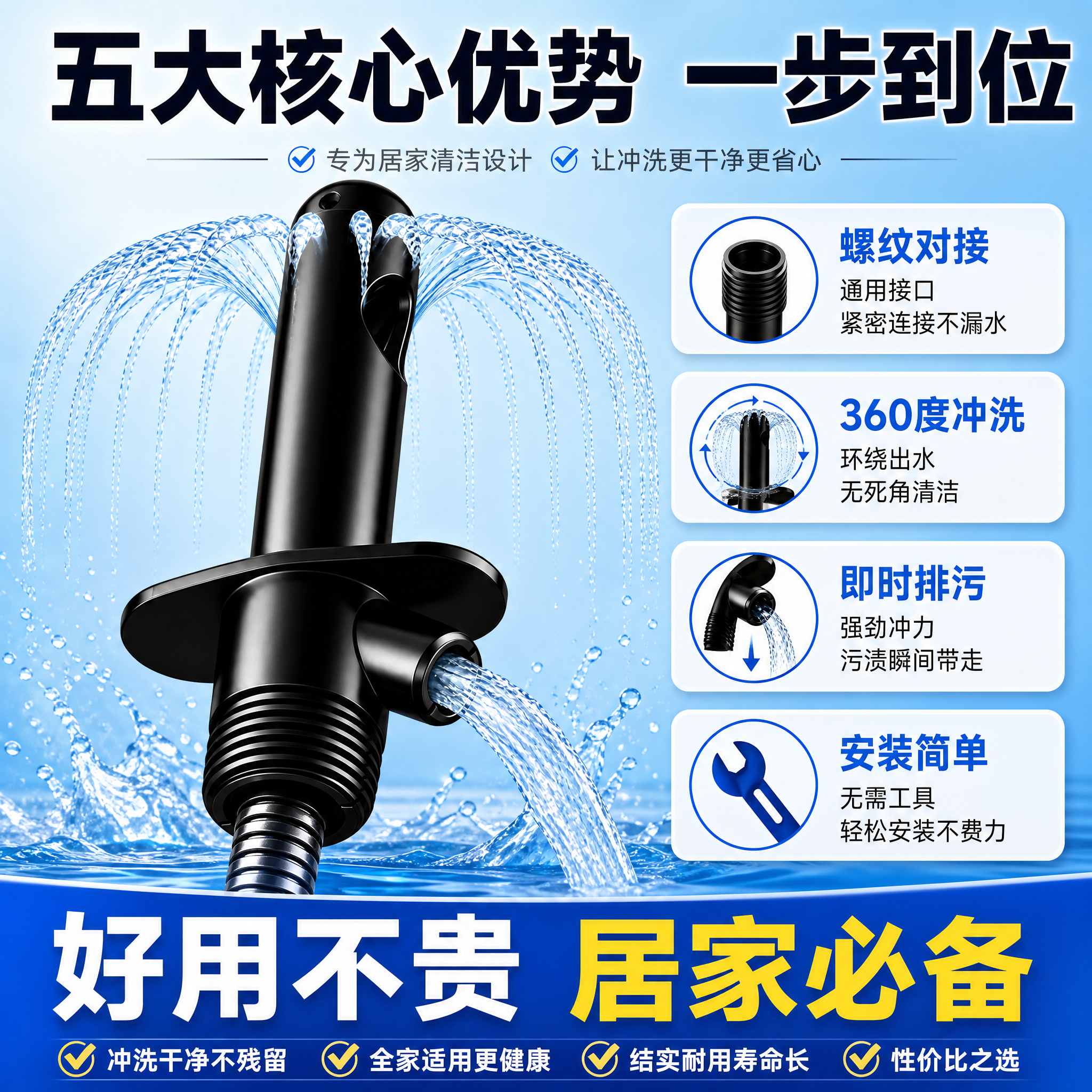 [主图-5] 花洒转接式冲洗器 卖点总览与决策转化，汇总核心优… - 图片创意预览