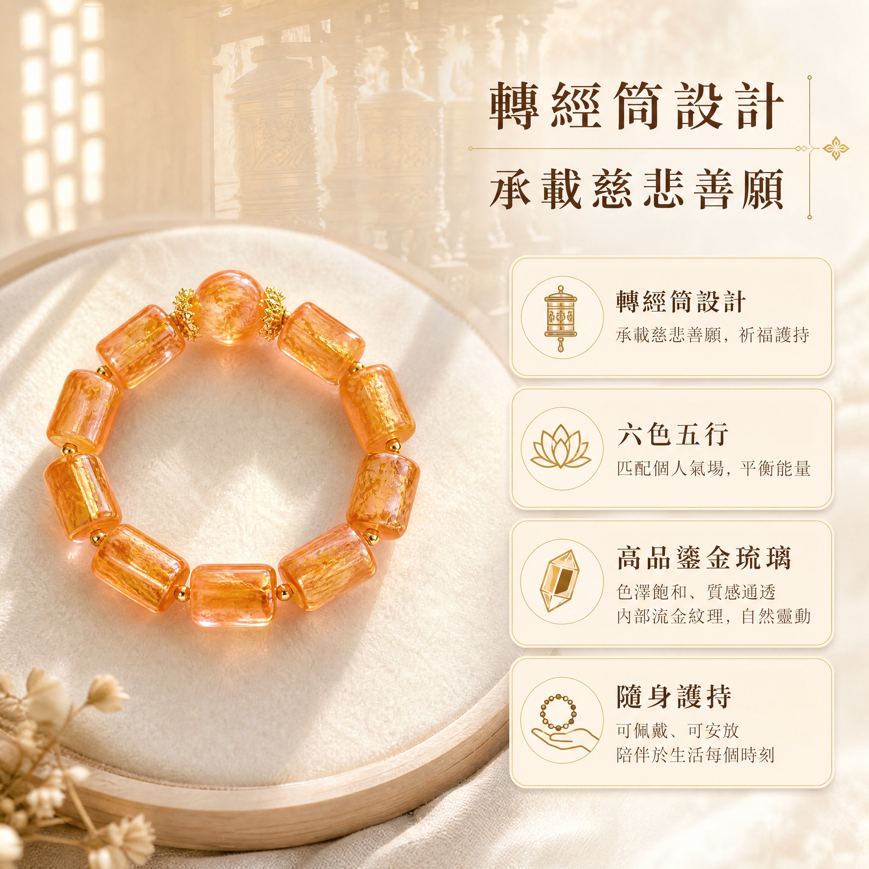[商品] 使用【圖1】【圖2】【圖3】的轉經筒主題琉璃桶珠手串… - 图片创意预览