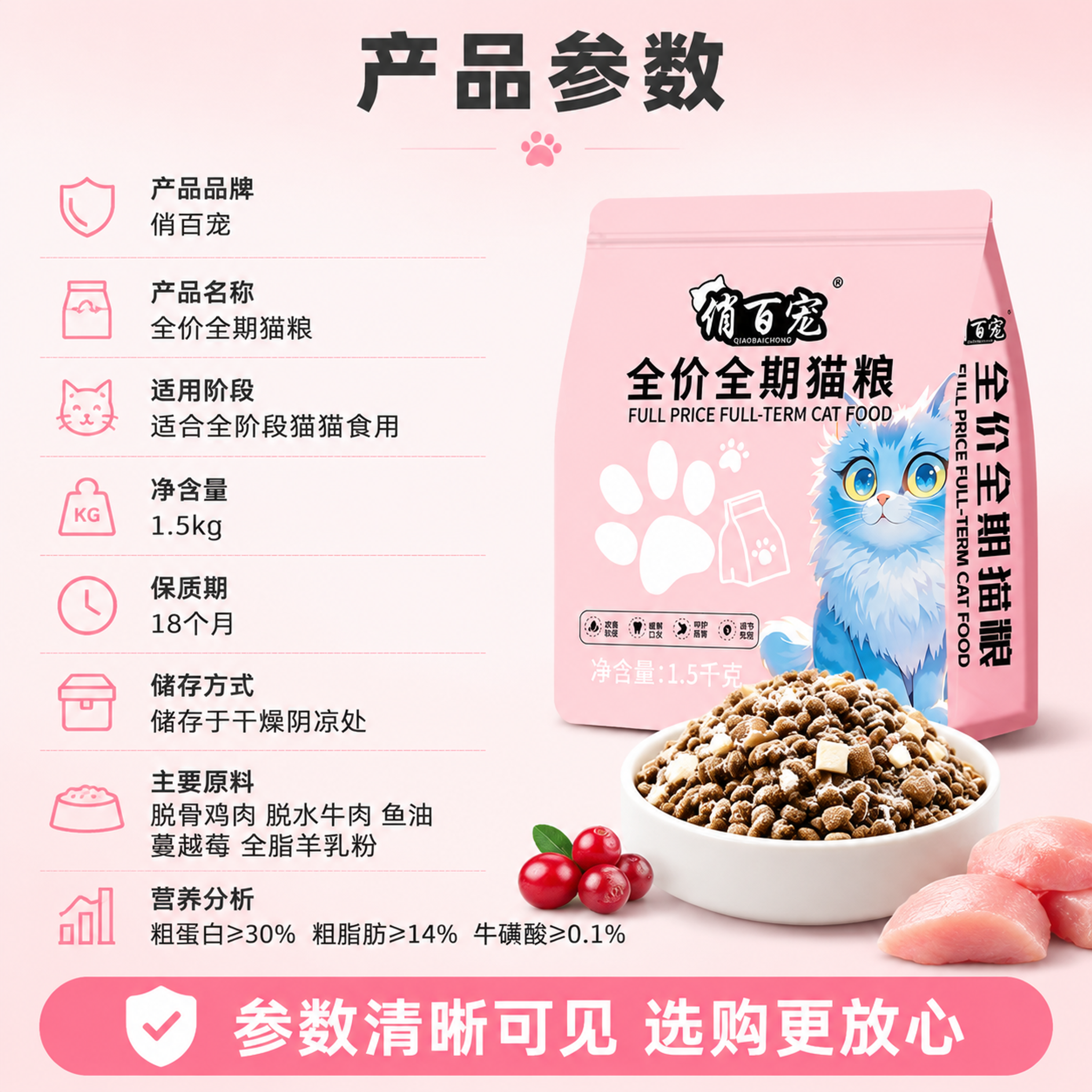 [主图-5] 产品参数规格信息图。 [氛围风格] 温馨清晰宠物… - 图片创意预览