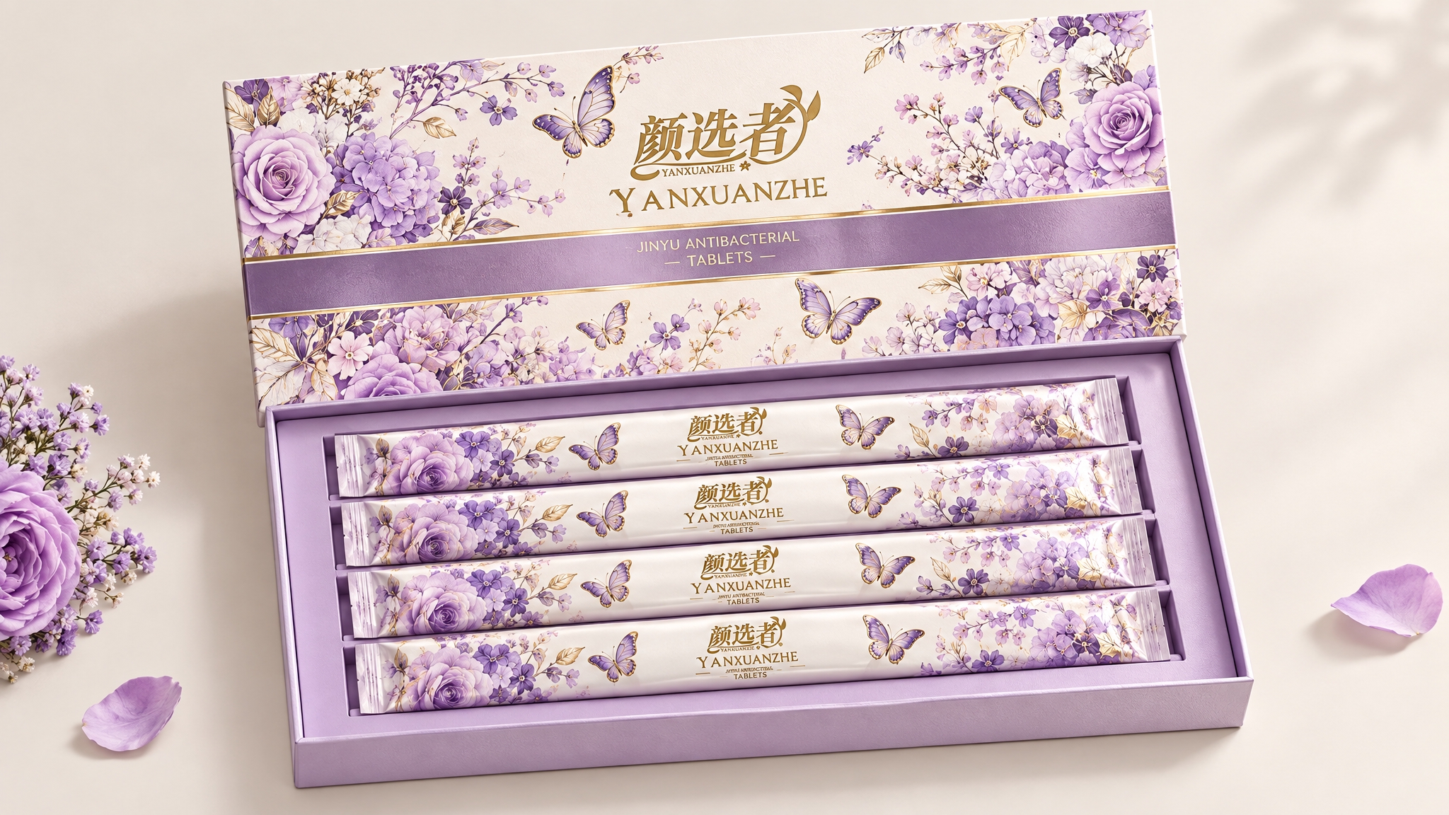 翻盖式长方形凝胶产品包装盒，盒盖打开状态，长宽比例5:3宽扁横… - 图片创意预览