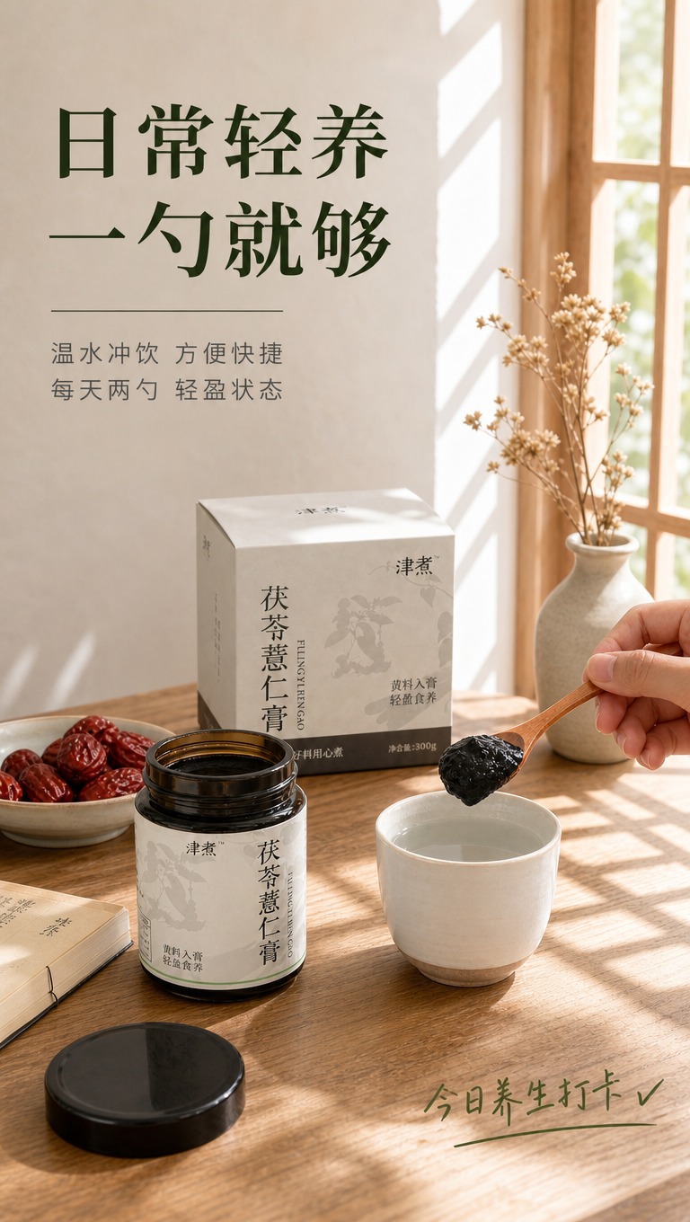 [商品] 使用【图4】津煮茯苓薏仁膏冲饮场景；保留玻璃膏罐、纸… - 图片创意预览