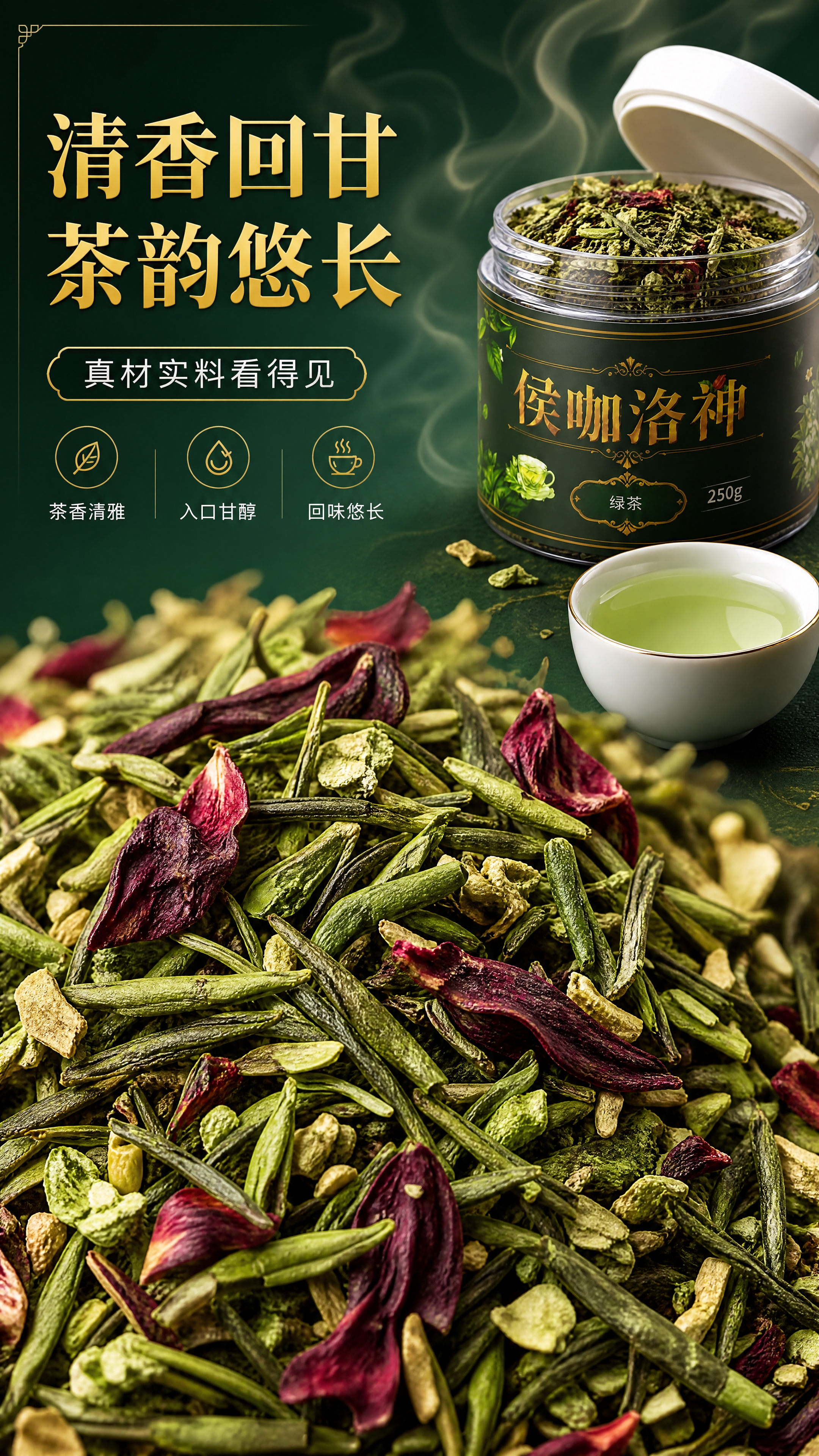 [商品] 使用【图1】侯咖洛神碧芽绿茶罐装产品；保留罐体所有外… - 图片创意预览
