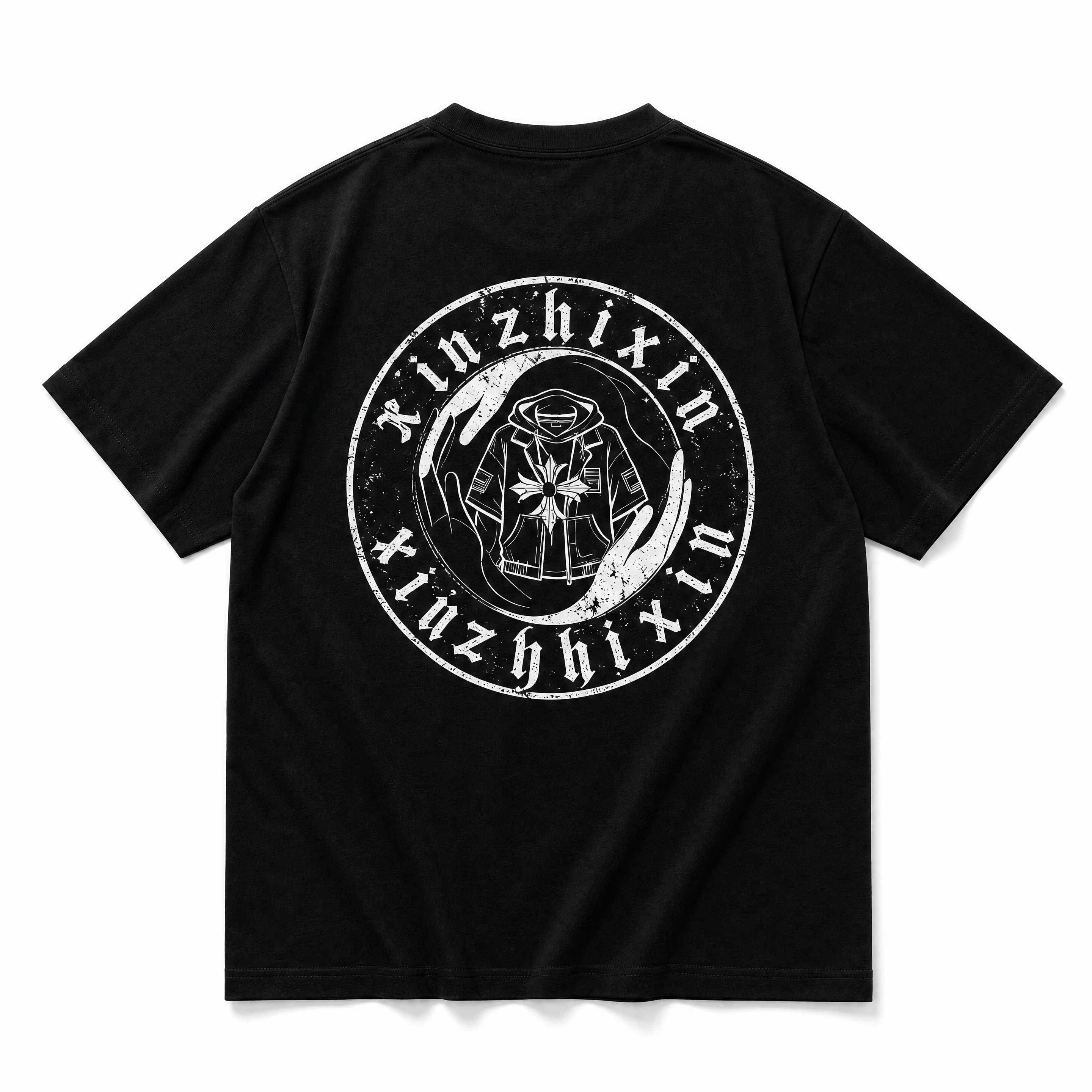 [主图-1] 亚马逊跨境首图，黑色街头潮流印花短袖T恤纯白底正… - 图片创意预览