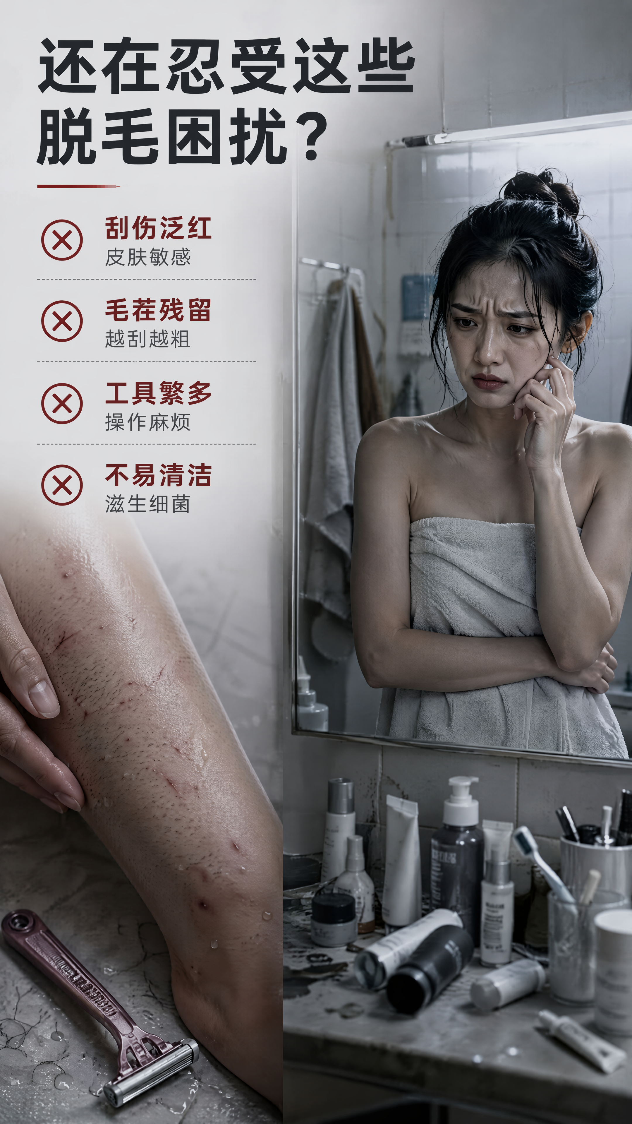 [第2张] 详情页痛点直击页-传统剃毛方式的困扰。本张为痛点页… - 图片创意预览