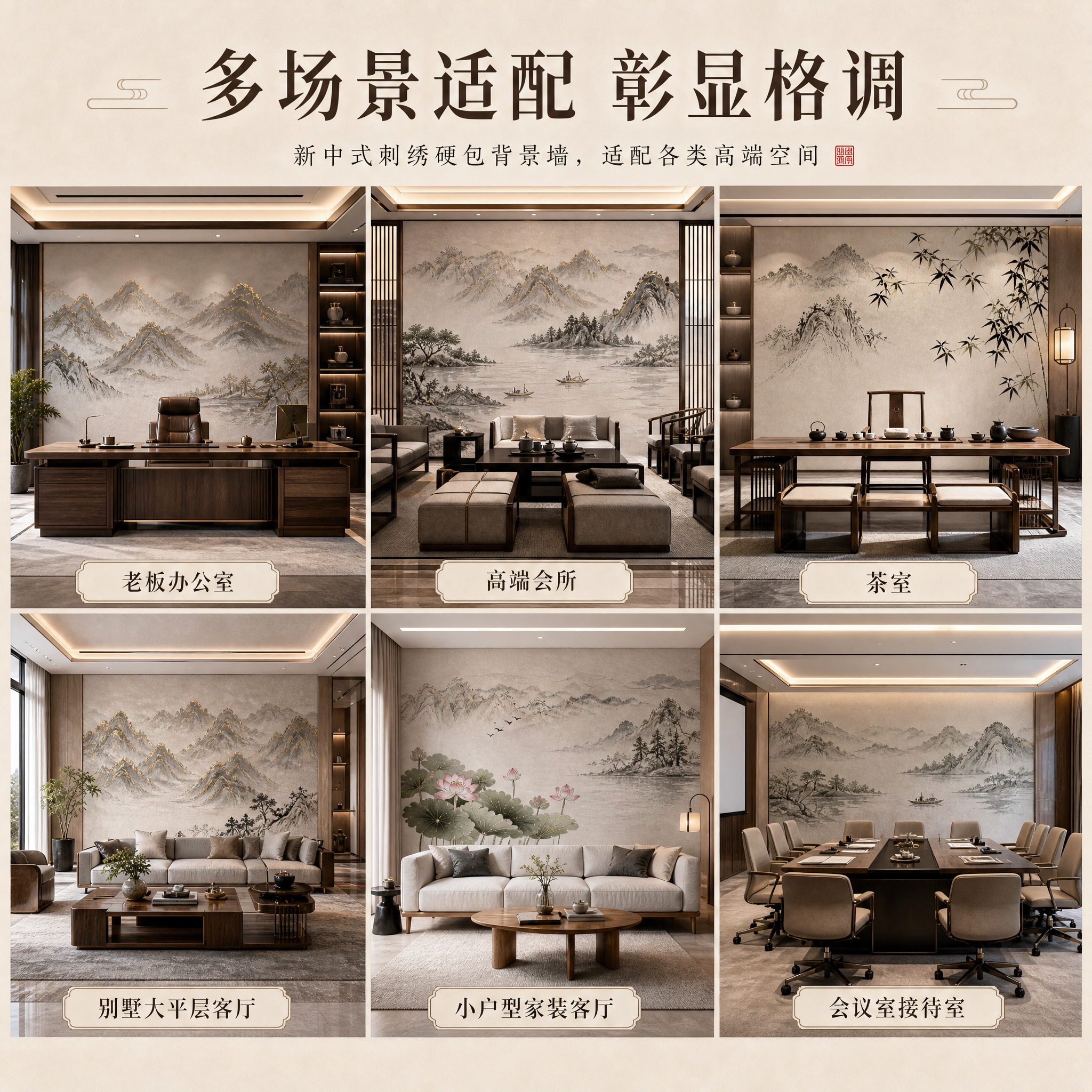 淘宝天猫电商主图，1:1正方形，2K分辨率，刺绣硬包背景墙多场… - 图片创意预览