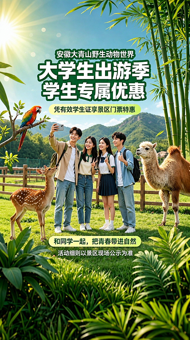 保持原图整体构图、场景、动物、文字和人物姿势服装完全不变，重新生成四个人的人脸，使面部更加自然真实、五官清晰协调、表情自然，提升整体画面分辨率和清晰度，细节更丰富