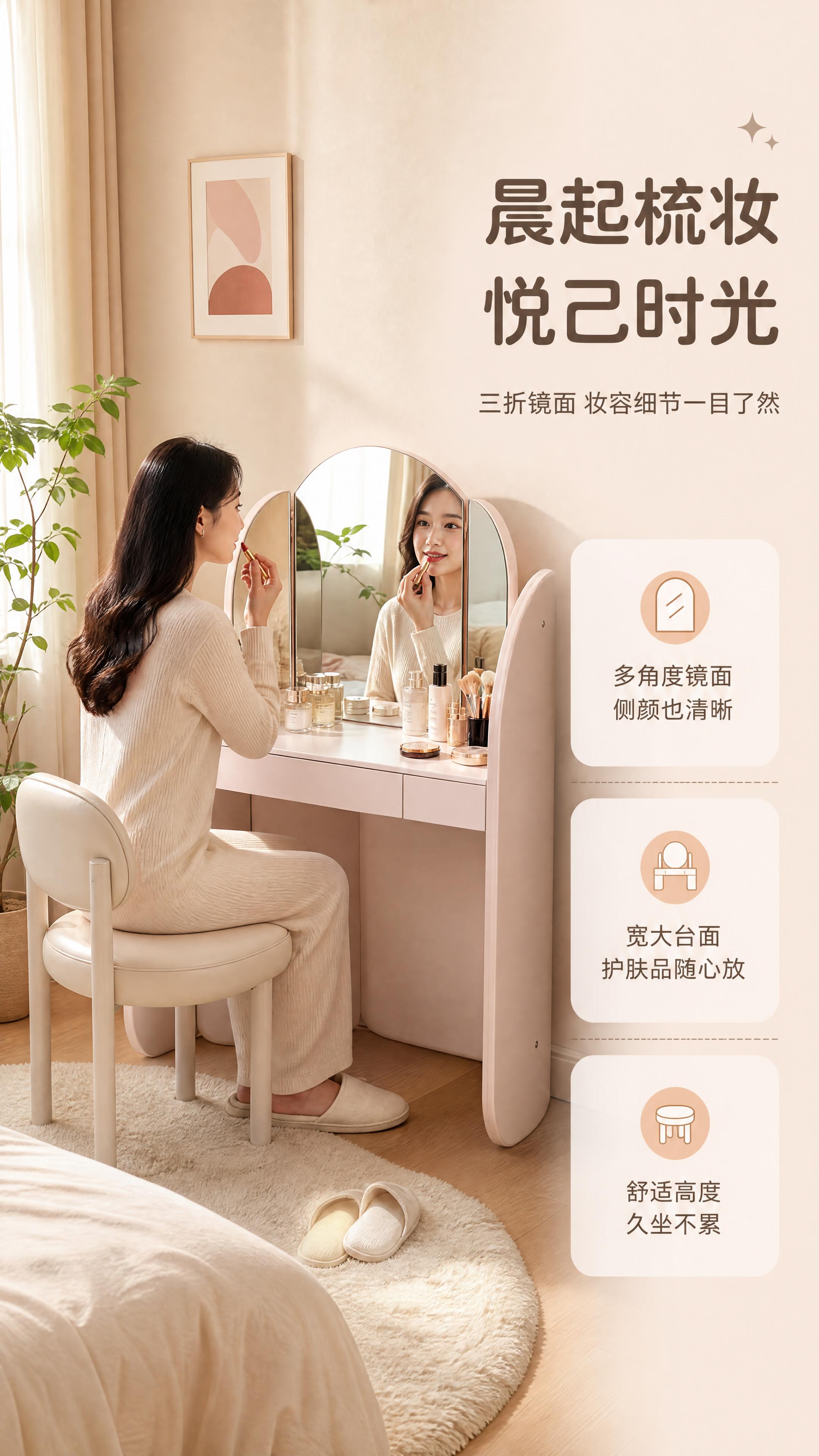 [商品] 使用【图1】浅粉色/奶杏色梳妆台DZ-8806；保留… - 图片创意预览