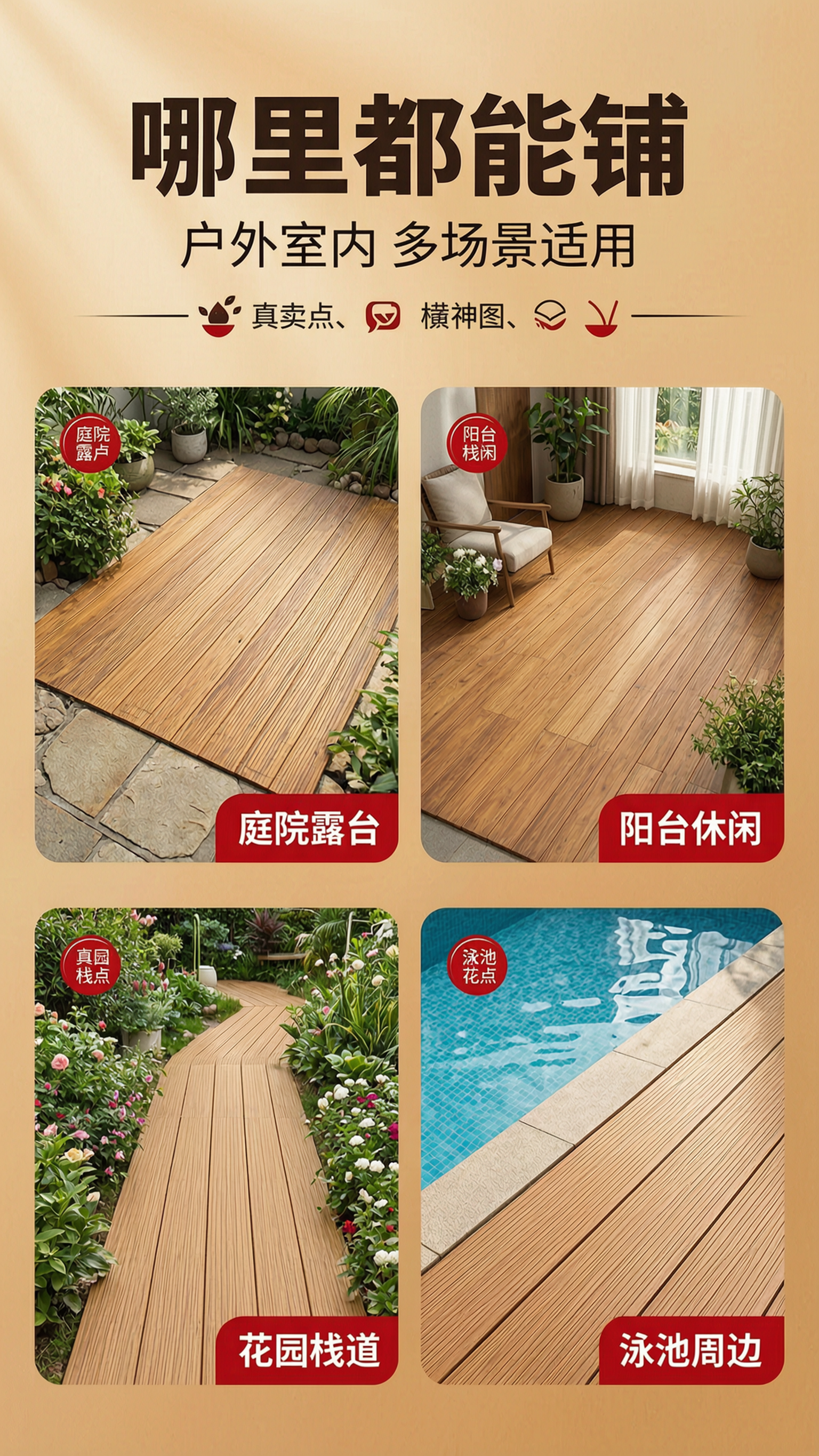 [商品] 使用【图1】高耐重竹户外地板（菠萝格色，竖条纹槽面，… - 图片创意预览