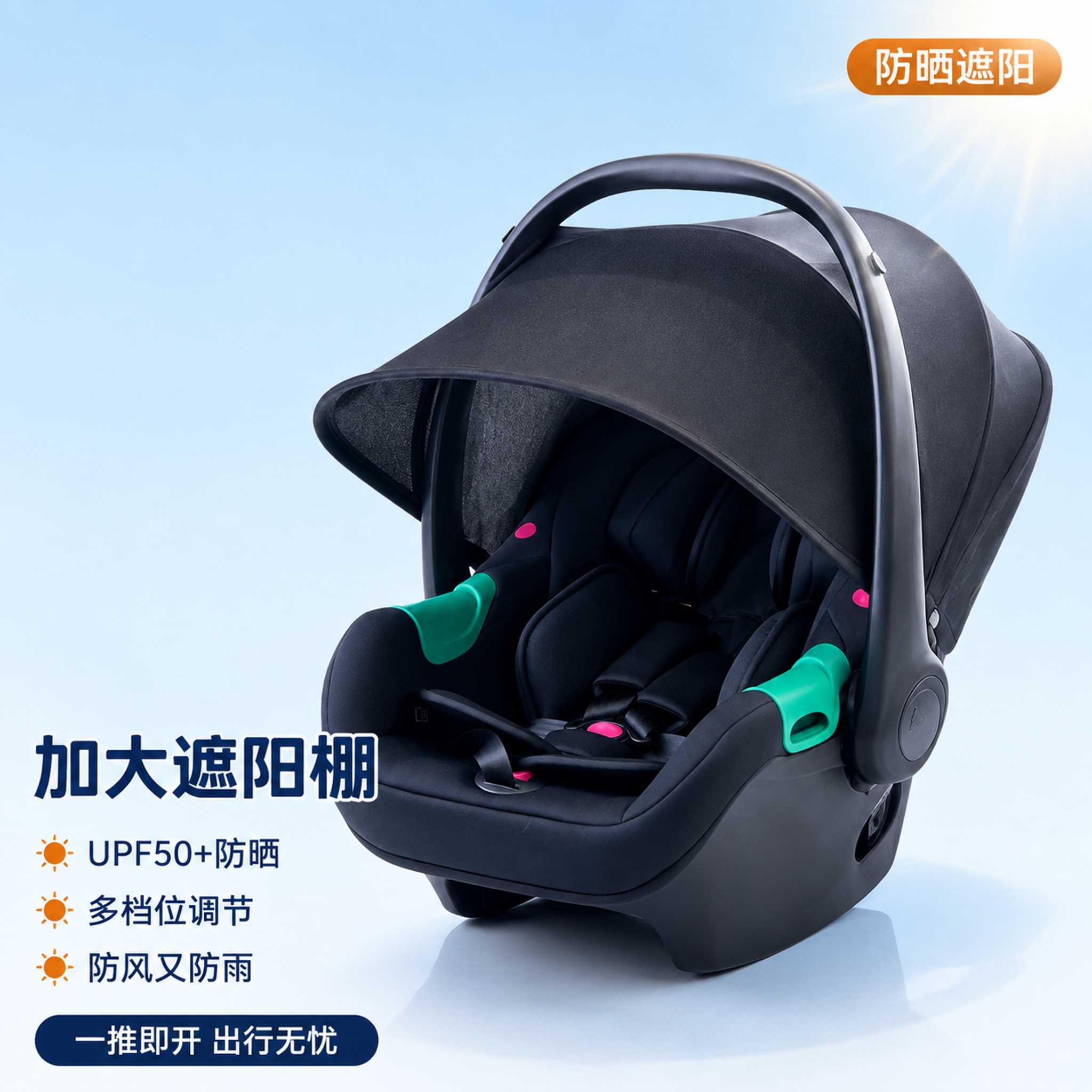 [主图-5] 遮阳棚展开图-婴儿提篮式安全座椅遮阳棚功能展示… - 图片创意预览
