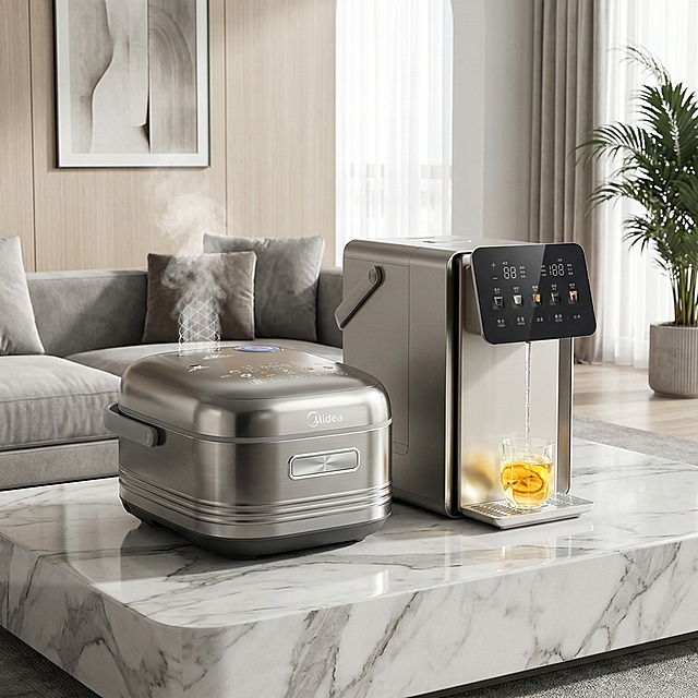 图1的产品和图2的产品放置在整洁高端客厅的大理石桌面上，产品保持不变