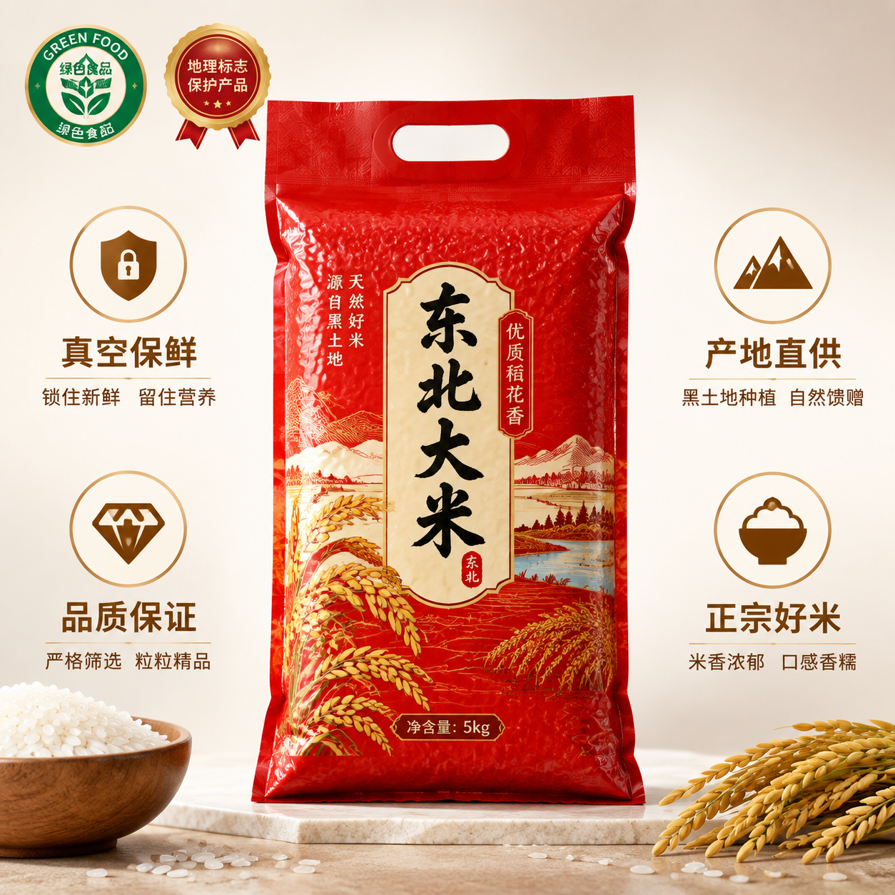 电商产品主图，正方形构图，干净简洁的画面风格。画面中央展示一袋… - 图片创意预览