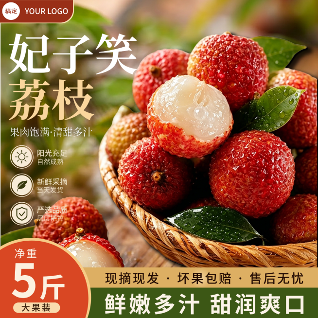夏季水果荔枝实景电商主图预览效果