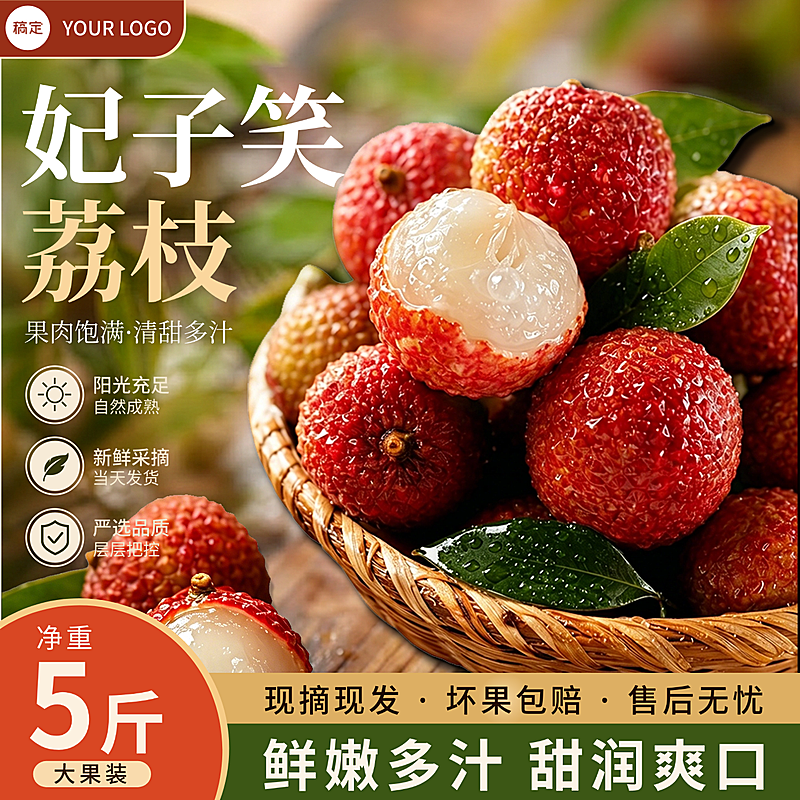 夏季水果荔枝实景电商主图