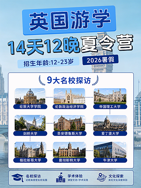 英国游学夏令营名校研学招生宣传小红书封面