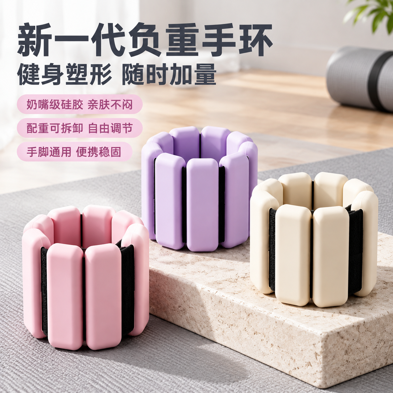 [主图-1] 硅胶负重手环首图，吸睛点击款，展示多色产品阵列与… - 图片创意预览