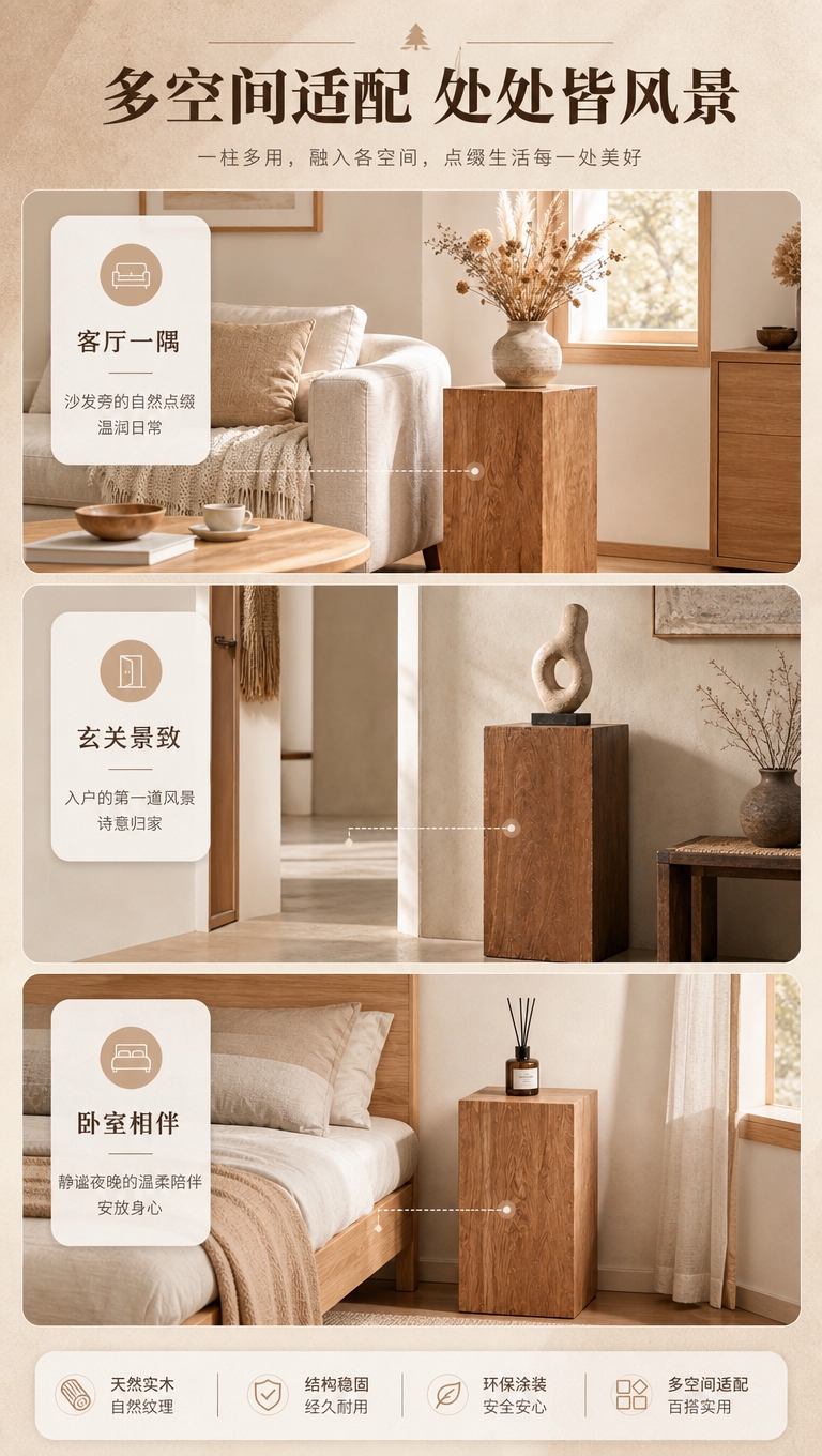 [商品] 使用【图1】中的实木立柱花几，保留原木色款的方正立柱… - 图片创意预览