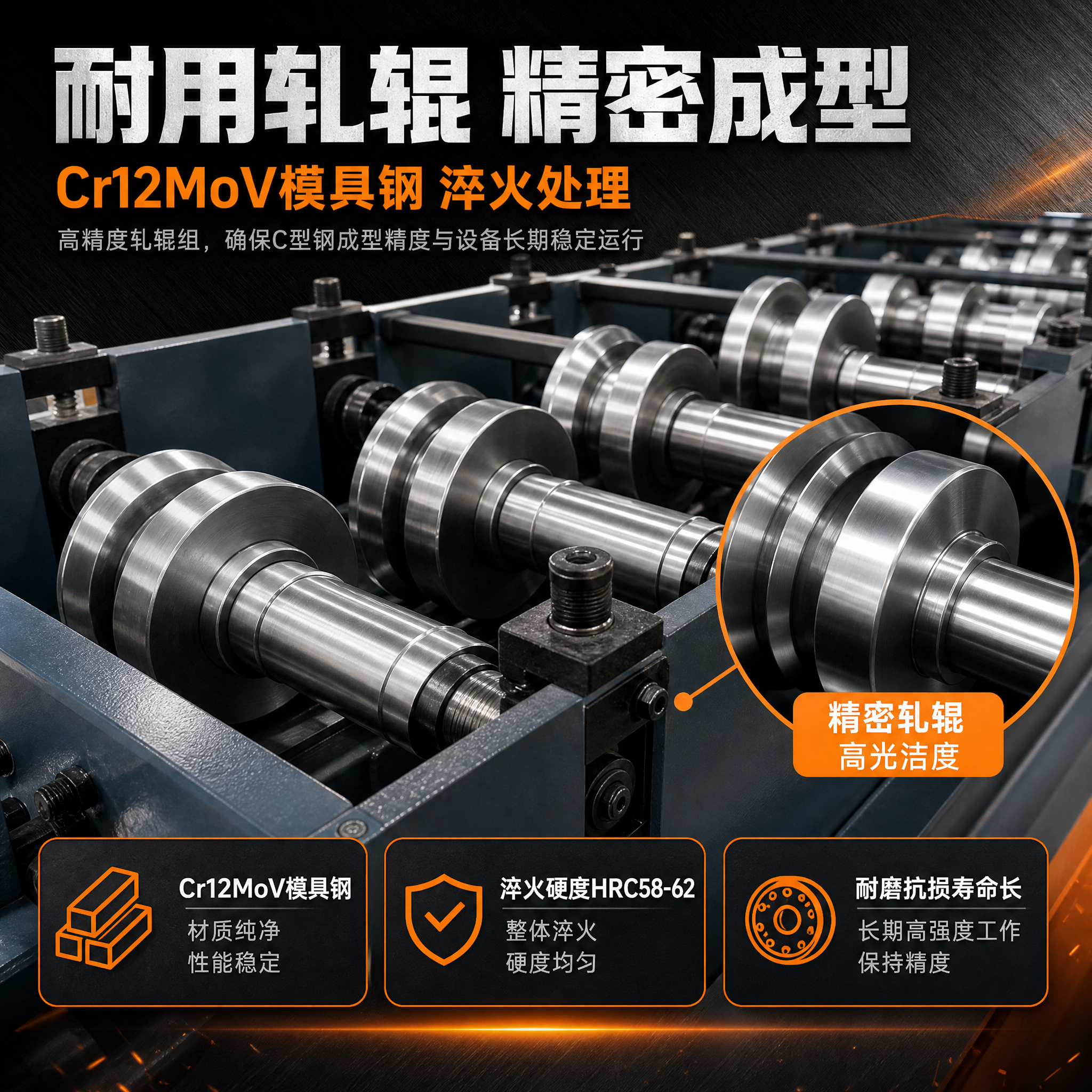 [主图-3] C型钢冷弯成型机 材质工艺细节主图，突出Cr12… - 图片创意预览