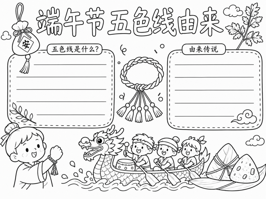 参考原图，将整个手抄报转换成纯线稿样式，只保留黑色轮廓线条，去掉所有上色和填充，保持布局和图案不变，适合涂色使用预览效果
