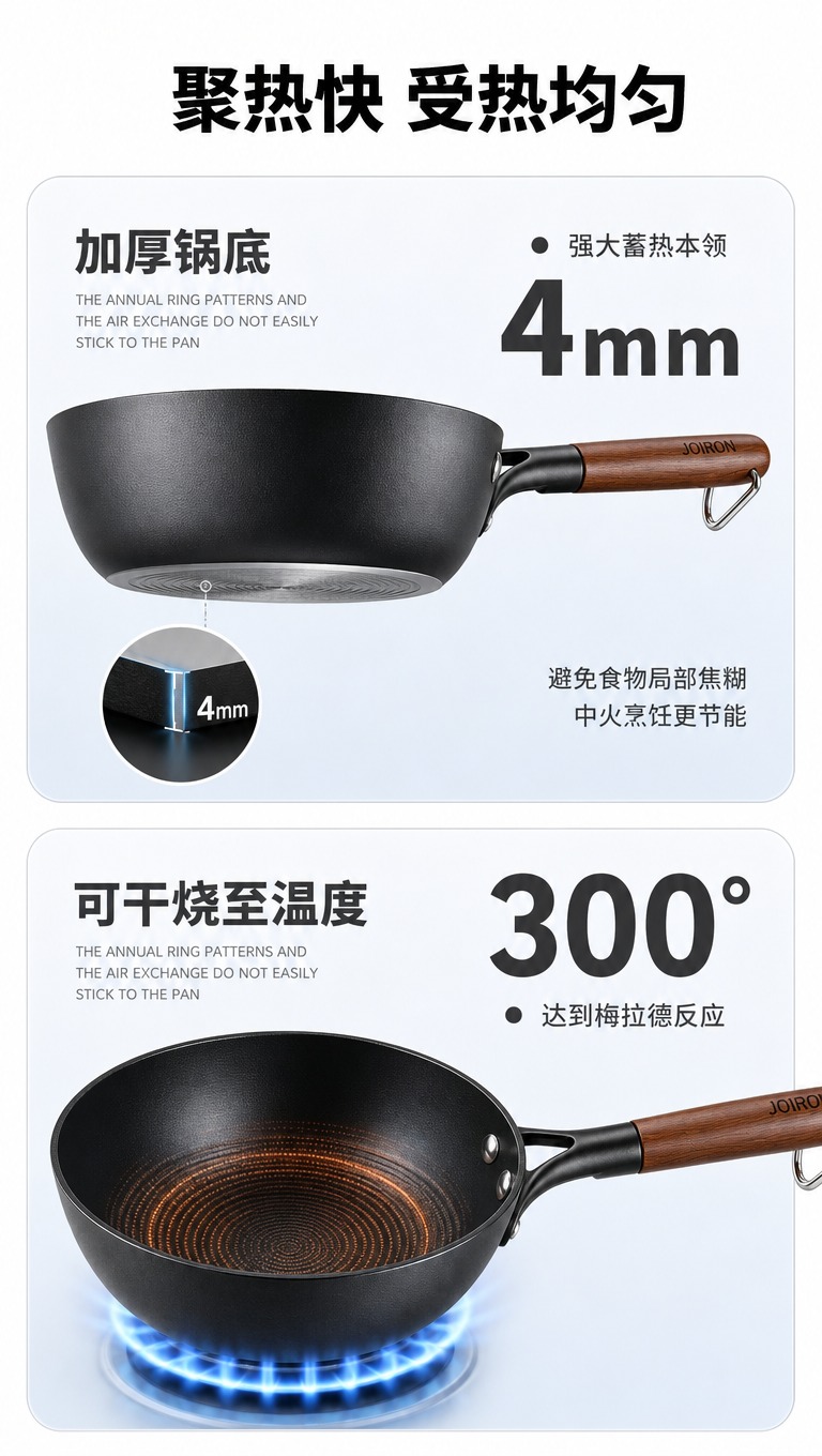 [商品] 使用【图3】JOIRON木柄铁锅斜侧角度；保留黑色锅… - 图片创意预览