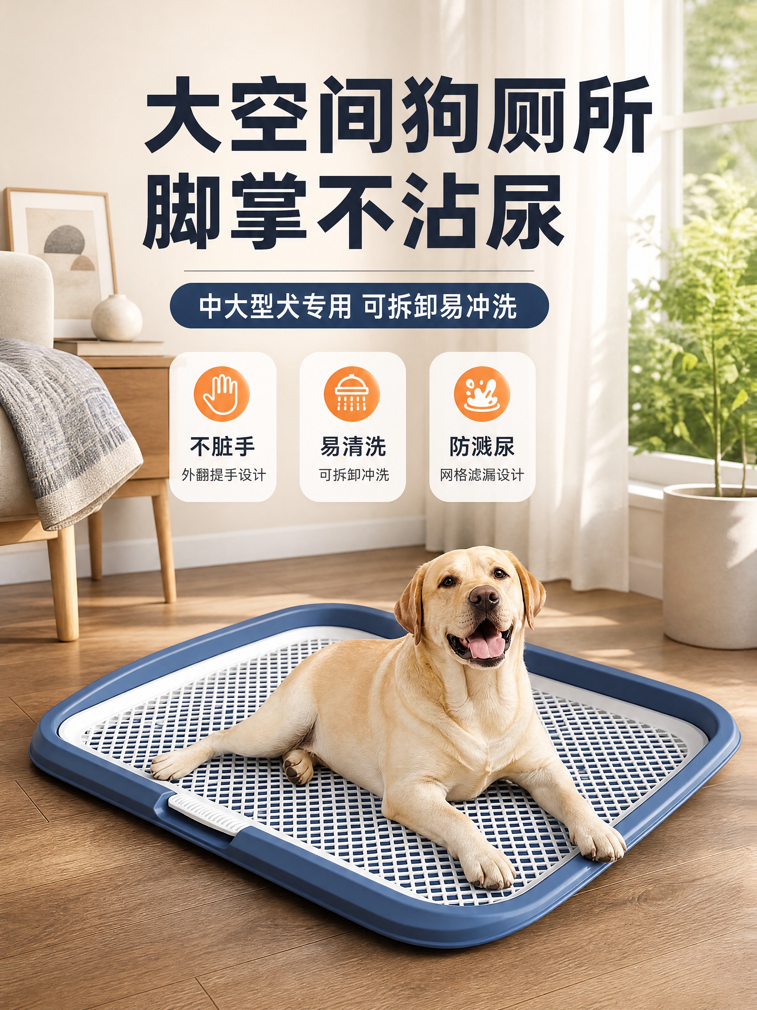[商品] 使用【图2】【图3】蓝白平板网格狗厕所；保留蓝白配色… - 图片创意预览