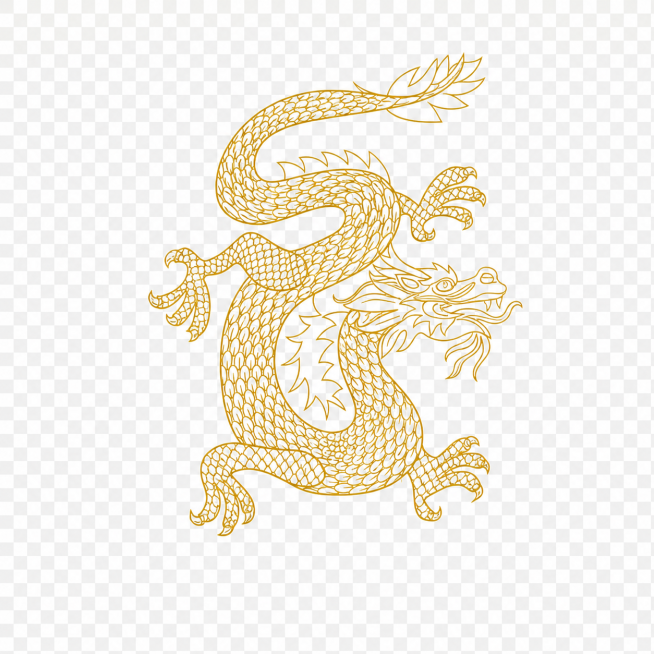 只保留中间的金色线条龙，去除所有其他背景、文字、圆形边框和装饰元素，背景设为透明预览效果