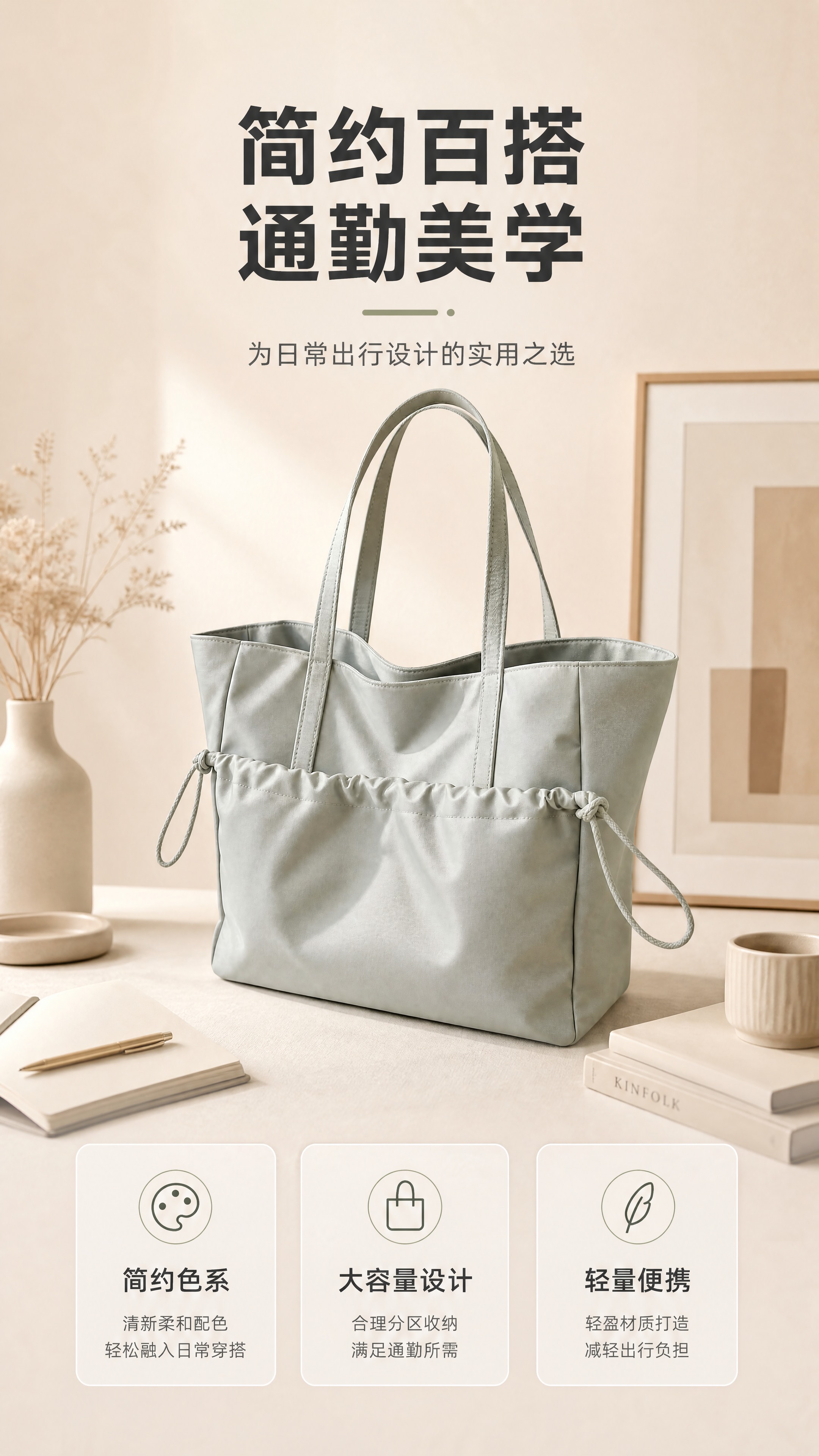 [商品] 使用【图1】浅灰绿色尼龙托特电脑手提包；商品处理：保… - 图片创意预览
