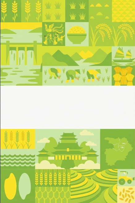 保持插画元素完全不变，更换为蜜柚黄+浅草绿鲜活丰收配色，凸显大米新鲜丰收的活力感，明快亮眼，扁平风格不变预览效果