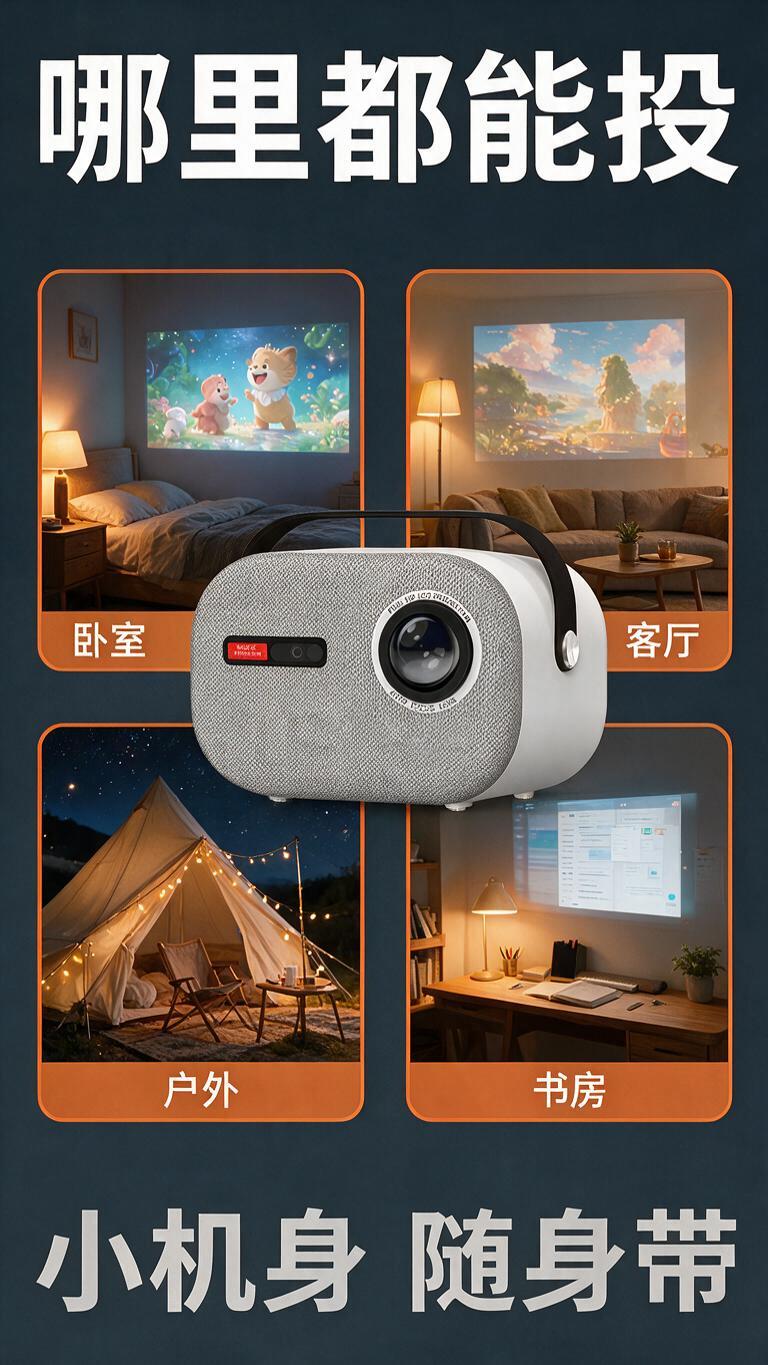 [商品] 使用【图2】T10复古便携投影仪：白色机身+浅灰织物… - 图片创意预览