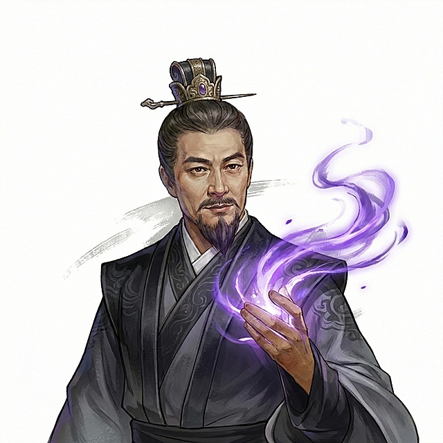 发冠变得更加典雅，披肩长发去掉，手里的书去掉，右手变成正在运功的样式，功法为紫色；衣服变成文人的风格，渐变黑色