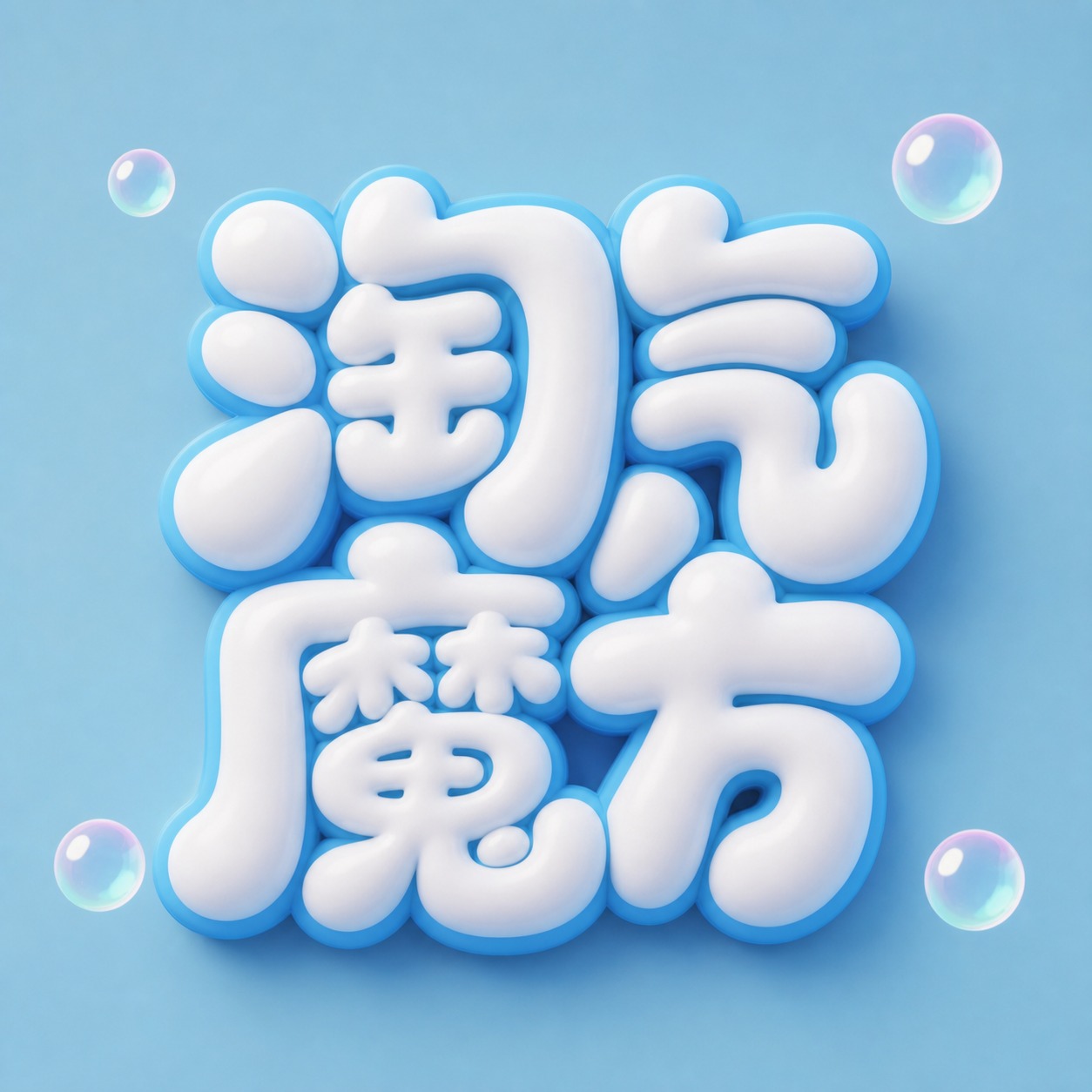 白色主体、蓝色描边的3D膨胀气泡风格字体，浅蓝色纯色背景，创意… - 图片创意预览
