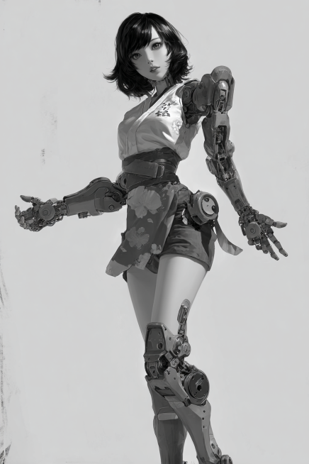 Concept art of a beautiful anime girl with an exquisite face, large detailed eyes. She has mechanica预览效果