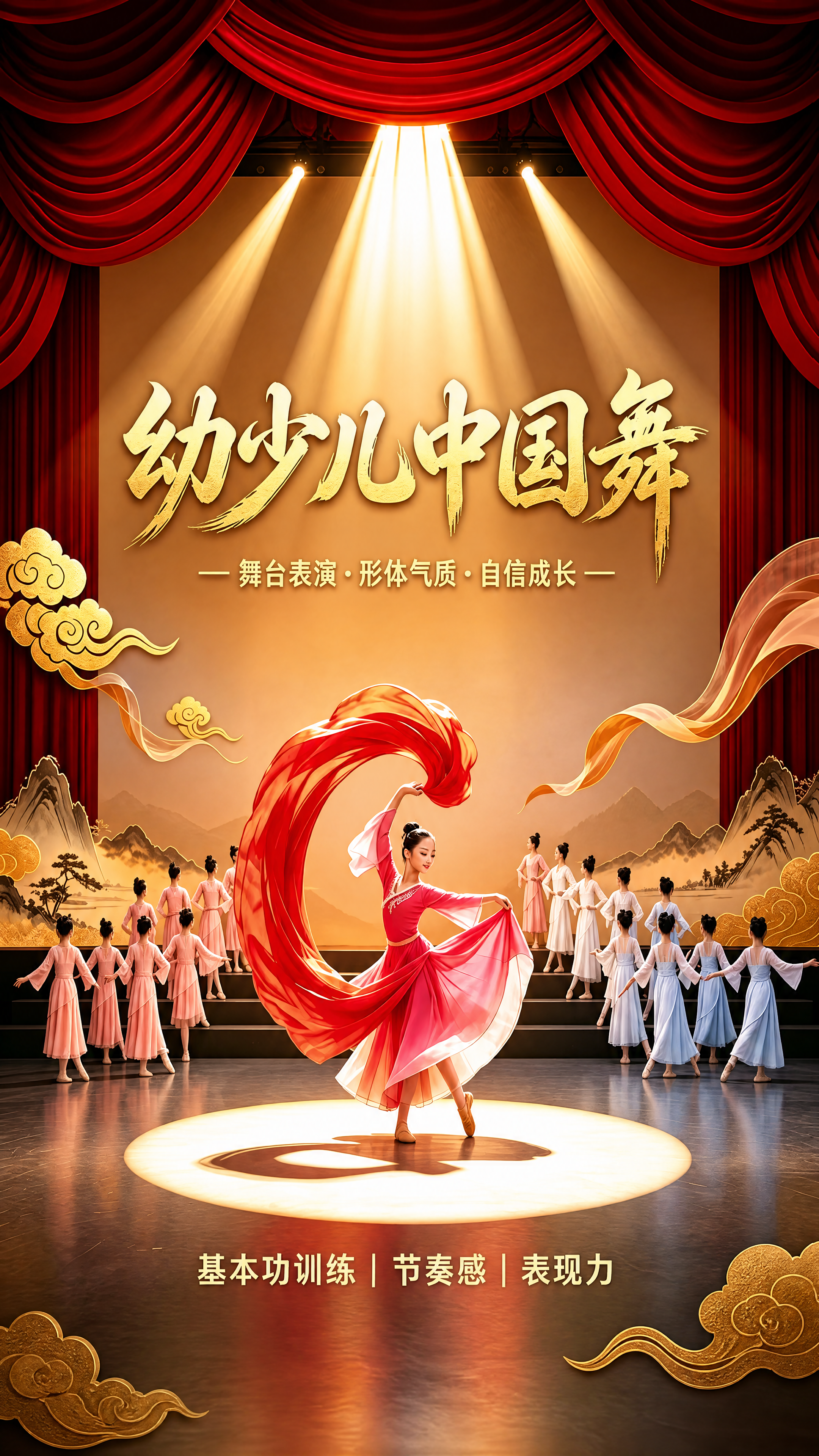 将这张「幼少儿中国舞」招生海报重绘为 168:310 竖版超长… - 图片创意预览
