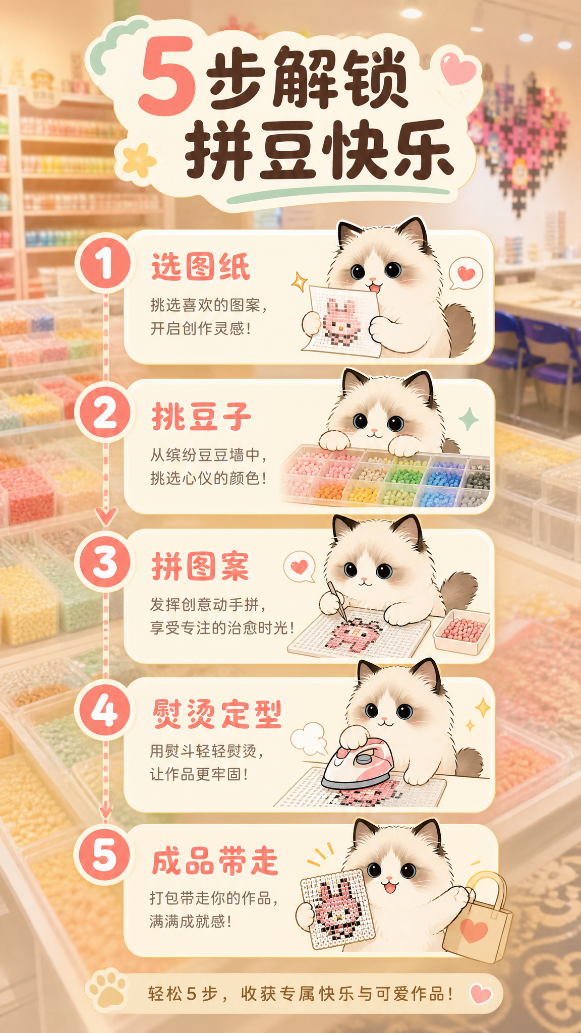 基于【图2】拼豆门店实景和【图1】猫咪IP元素，生成第2张-体… - 图片创意预览