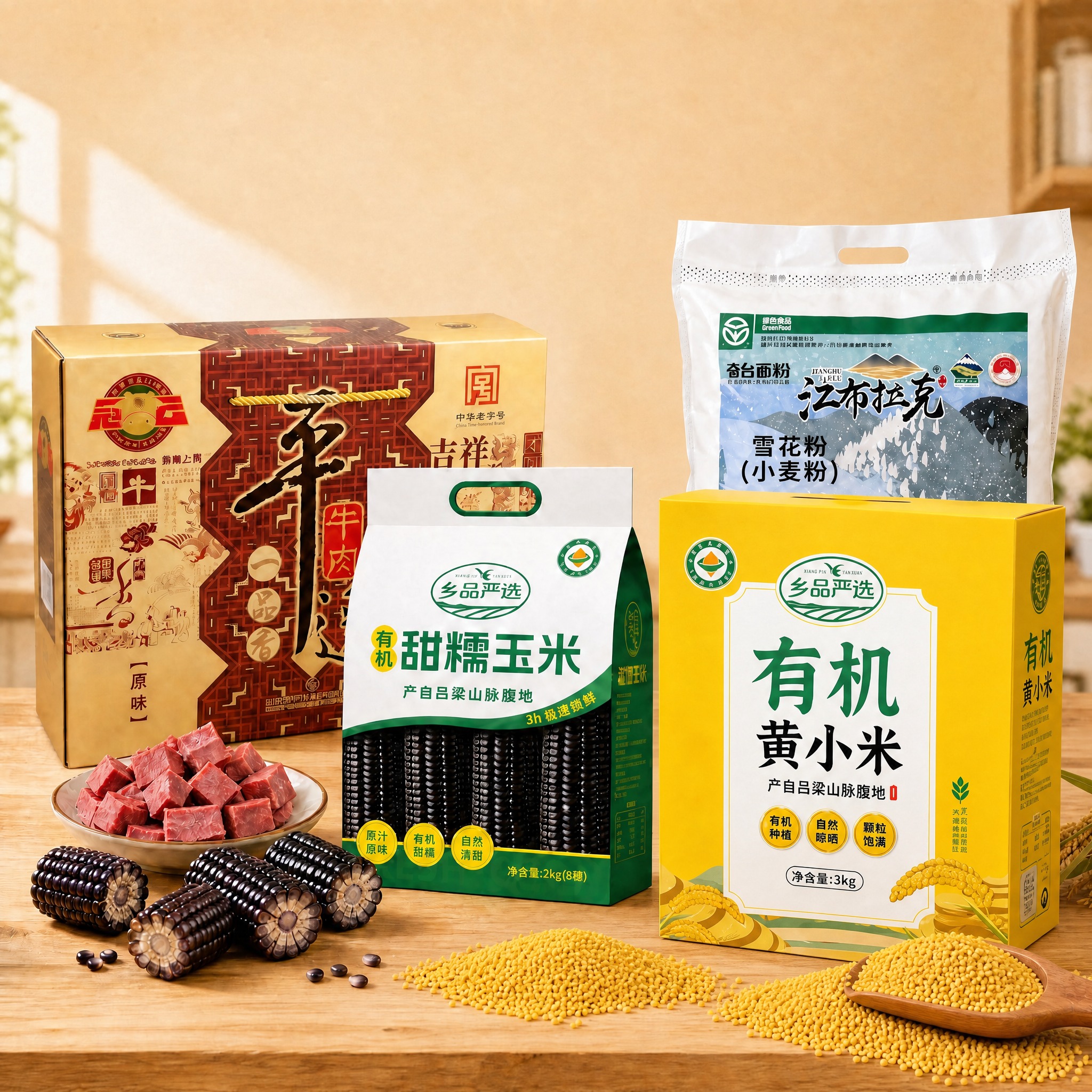 将画面中的有机黄小米包装盒放大，体现3kg大容量礼盒的感觉，尺… - 图片创意预览