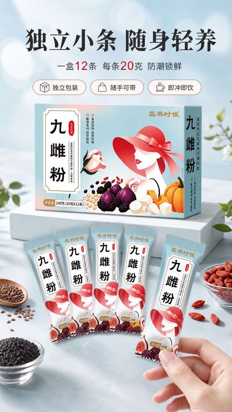 [商品] 使用【图1】九雌粉外盒包装和【图2】内袋独立小条；保… - 图片创意预览