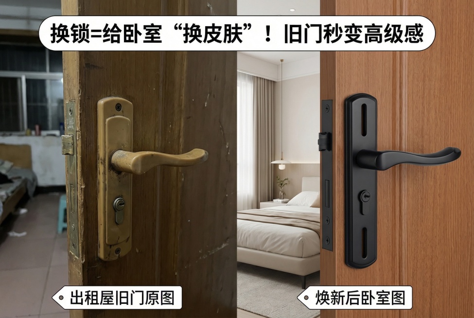 一、主图模板（拼多多首屏抓点击）  
模板1：「自装懒人款」主图  视觉元素： 左侧：门锁+手拧螺丝的特写（手为普通人手，降低“专业操作”门槛）；右侧：装好在简约白门上的成品效果。  文案（大字体+醒预览效果