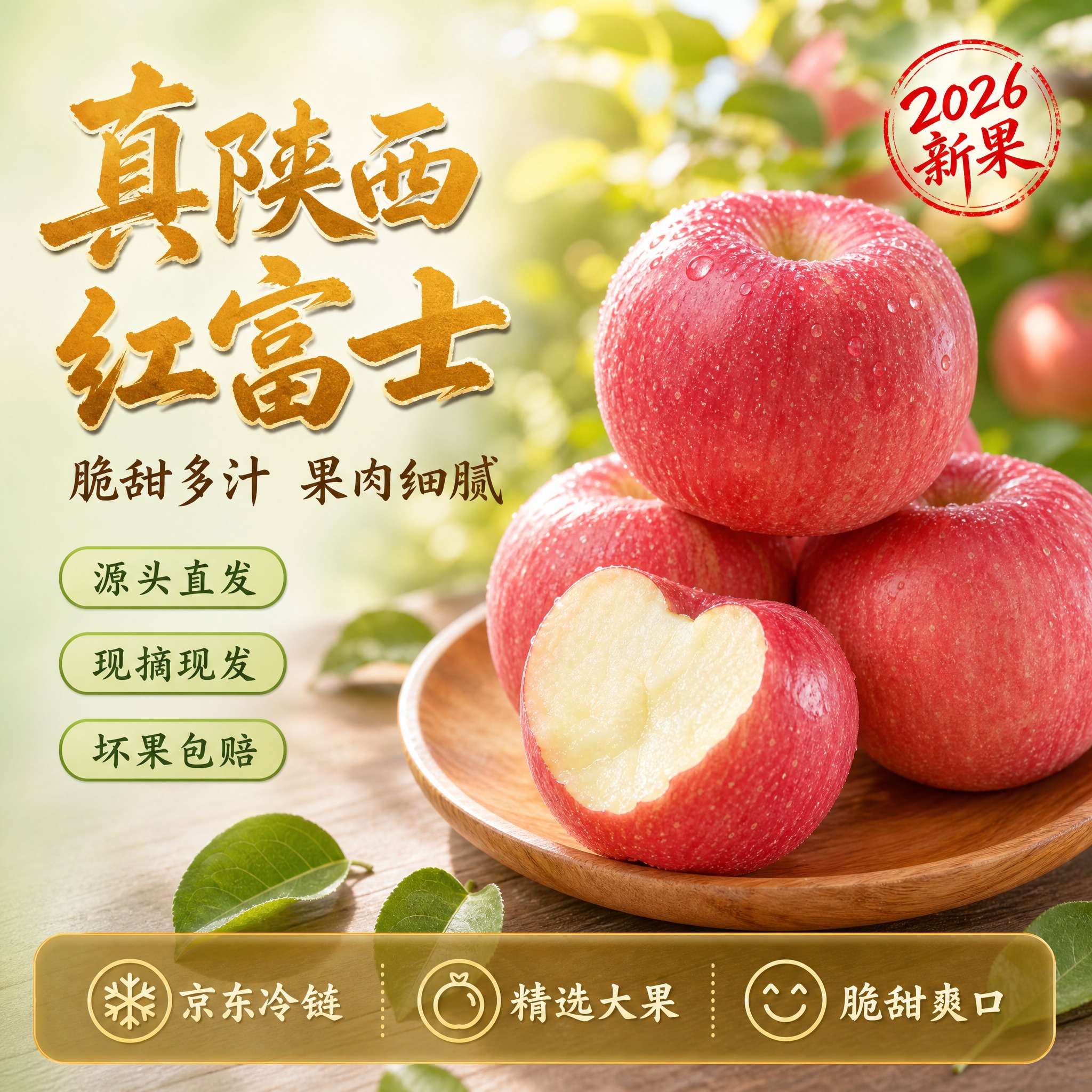 [主图-4] 陕西红富士苹果精品主图，京东1:1方图，核心任务… - 图片创意预览