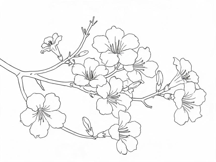 黄花风铃木线稿矢量图，线条清晰简洁预览效果