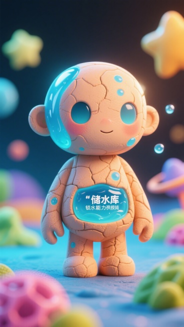 水润星人——皮肤天生自带“储水库”，锁水逻辑极其硬核。即使身处干燥环境，细胞依然能保持充盈的动态平衡，由内而外透出水灵灵的质感。的关键词，主要凸显肌肤保湿能力的特征预览效果
