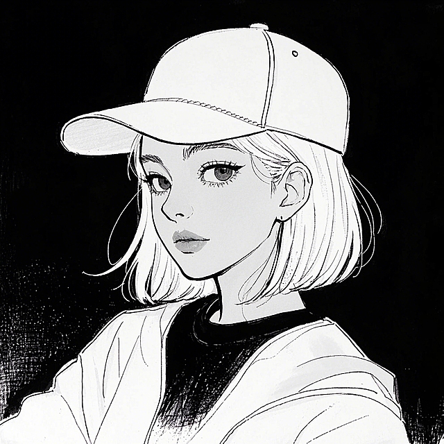 时尚感十足的插画风漫画，黑白对比鲜明，帽衫设计展现青春活力。