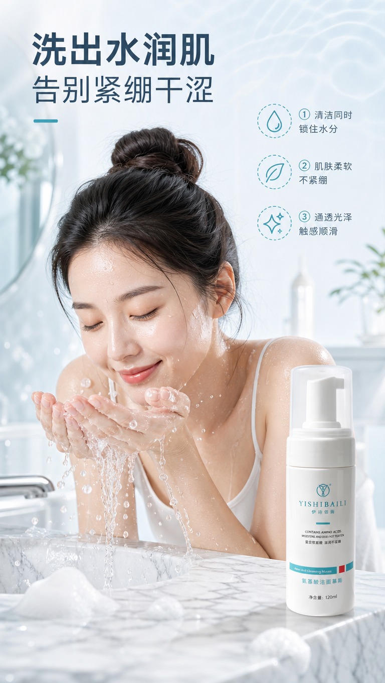 [商品] 使用【图1】伊诗佰俪氨基酸洁面慕斯白色按压泵瓶；保留… - 图片创意预览