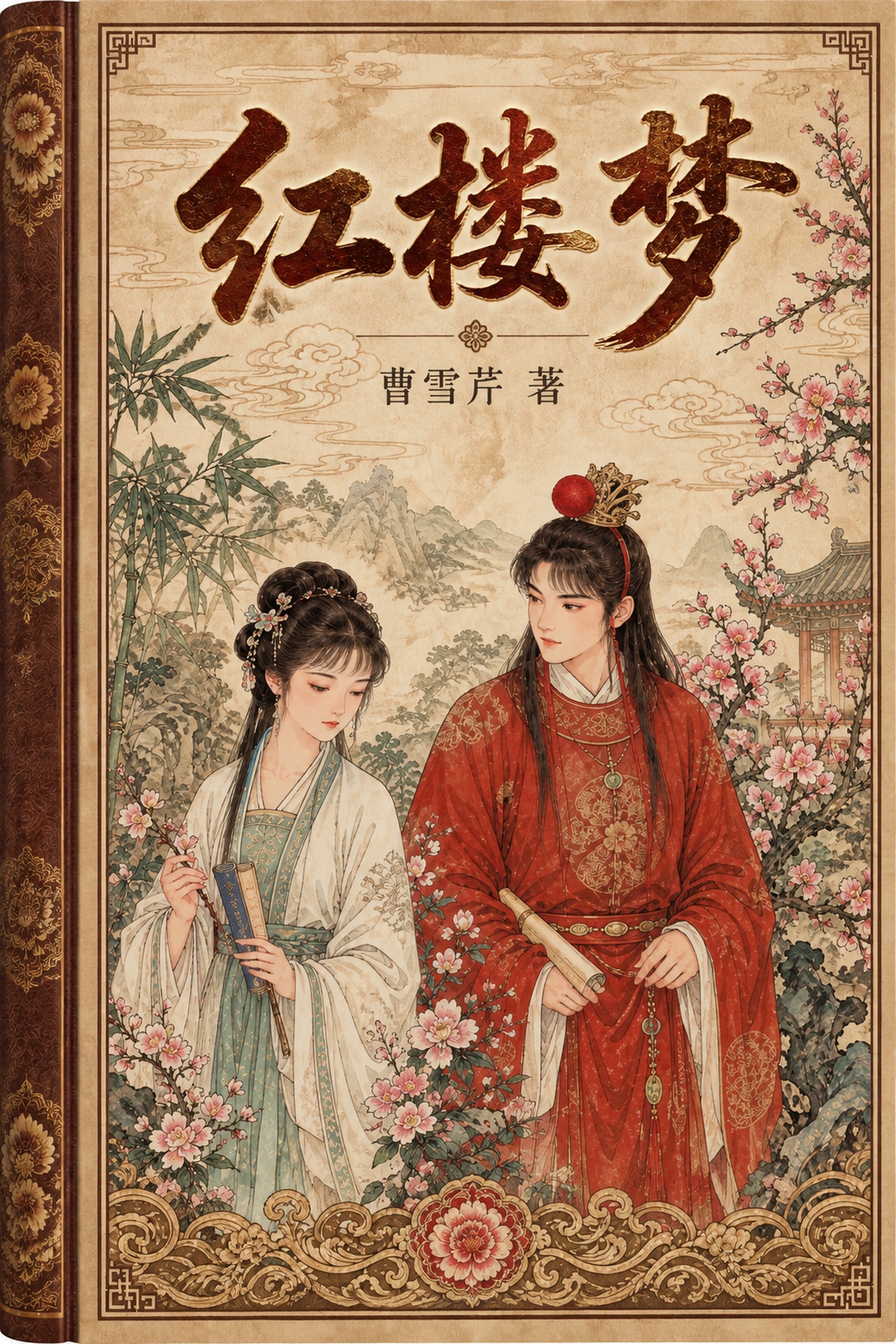 重新生成《红楼梦》书籍封面，国风新中式工笔风格，古朴典雅。画面… - 图片创意预览