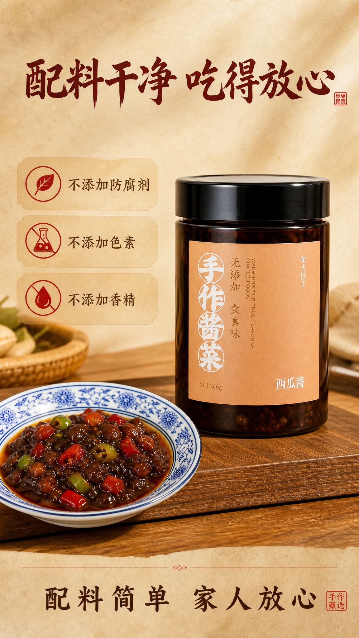 [商品] 使用【图136】罐装西瓜酱包装图（深色罐盖、米黄牛皮… - 图片创意预览