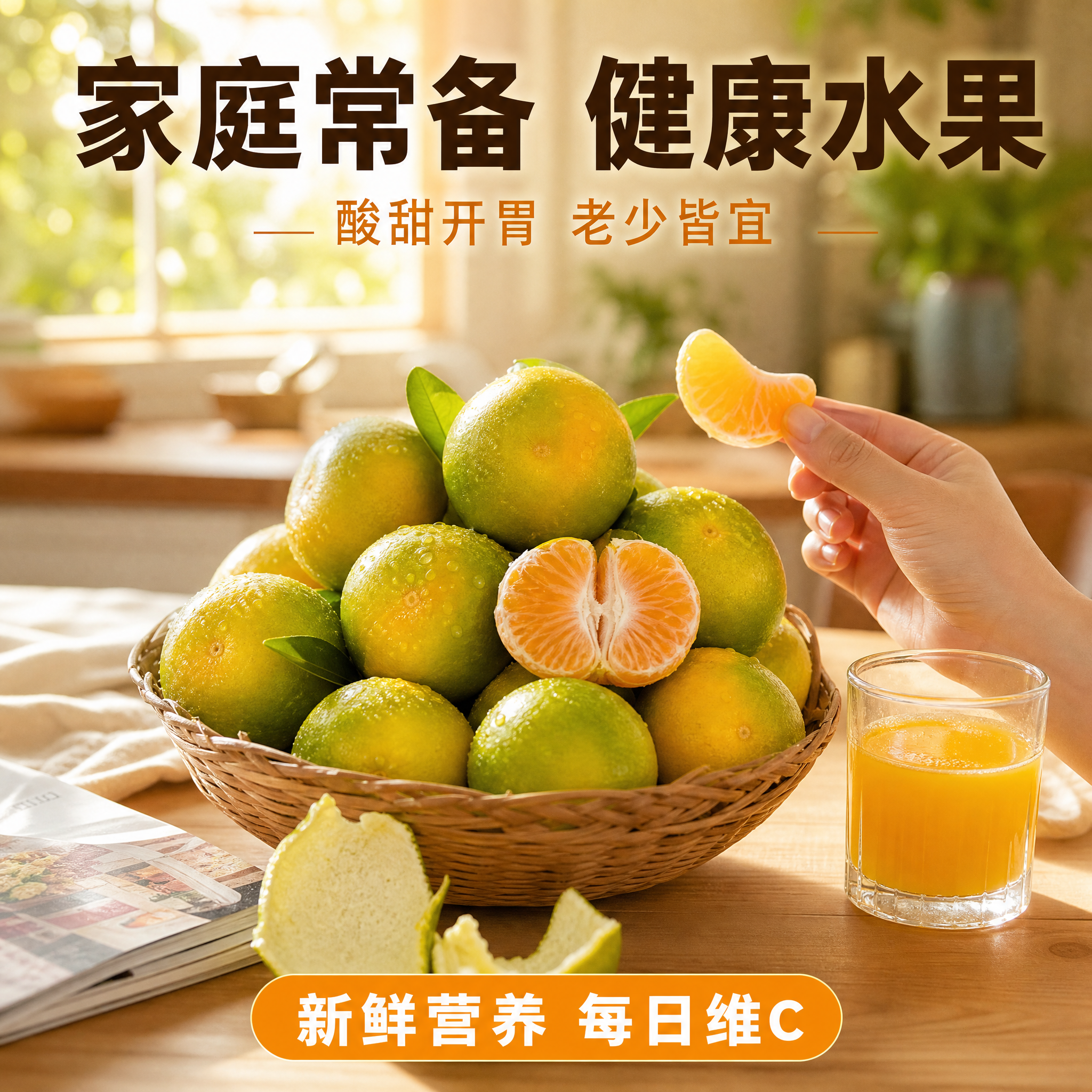 [主图-8] 家庭享用场景图，展示蜜桔作为家庭日常水果的食用场… - 图片创意预览